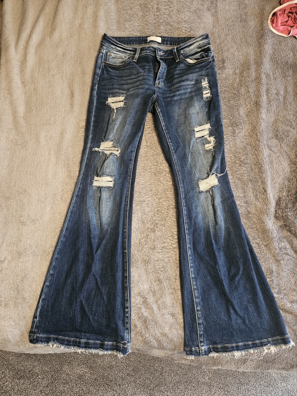 Distressed Dark Blue Flare Jeans for Women
